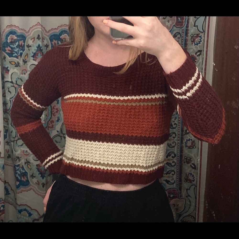 Cropped red and green knit sweater small